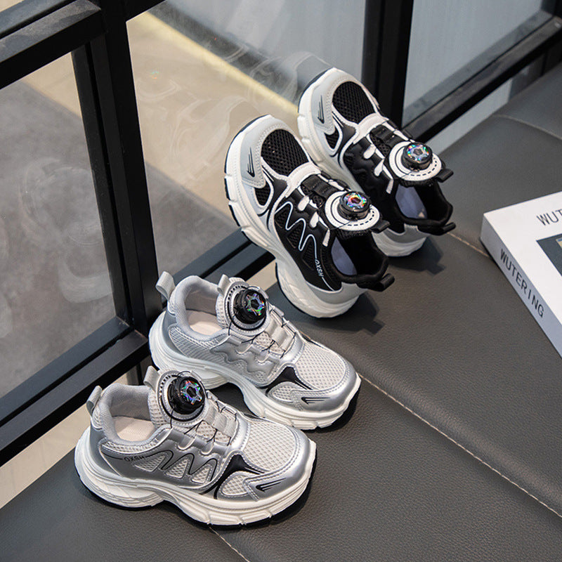 Striped Kids' Mesh Dad Shoes with Rotating Buckle