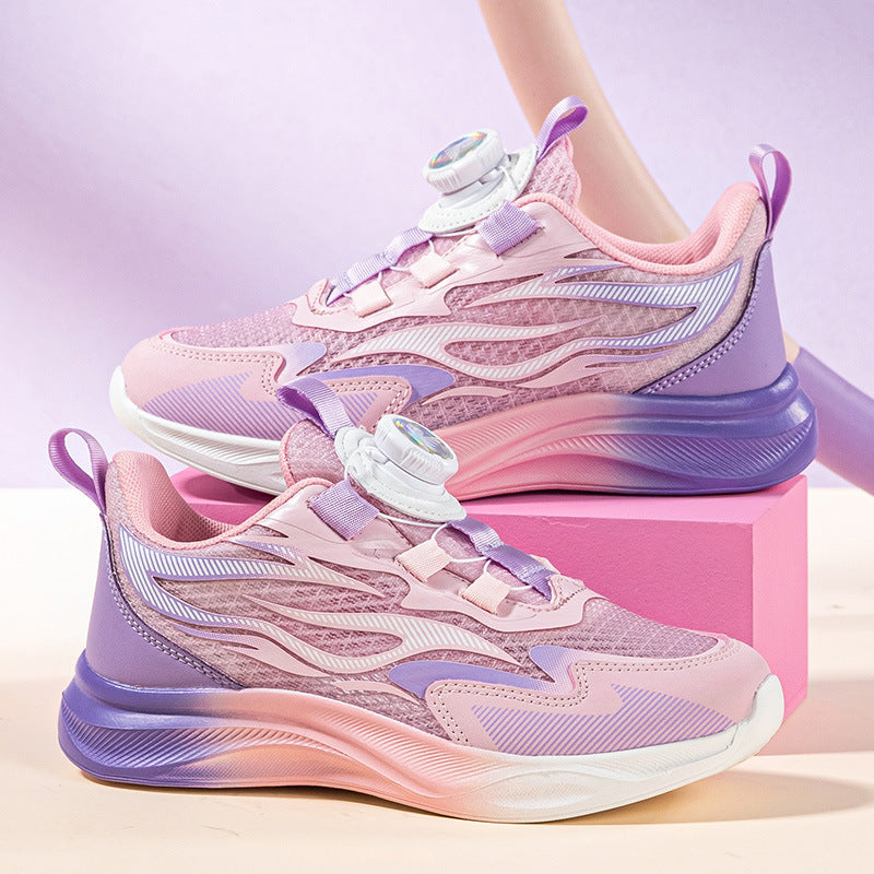 Solid Color Girls' Running Shoes with Hollow Mesh Design