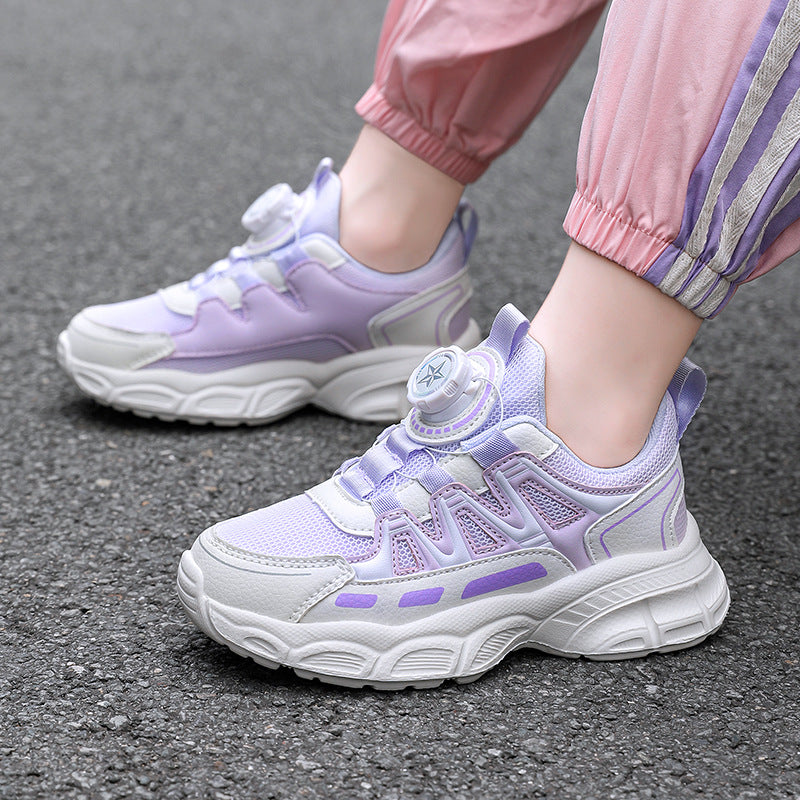 Solid Color Girls' Dad Shoes with Breathable Mesh Upper