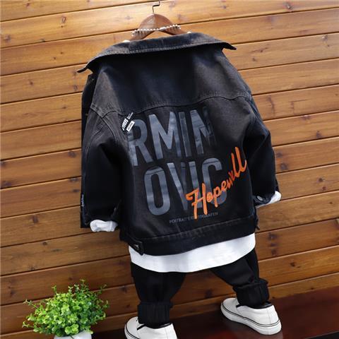 Thickened Kids' Denim Jacket with Letter Print Detail