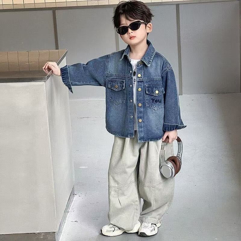 Slimming Kids' Denim Jacket in Sporty Korean Style
