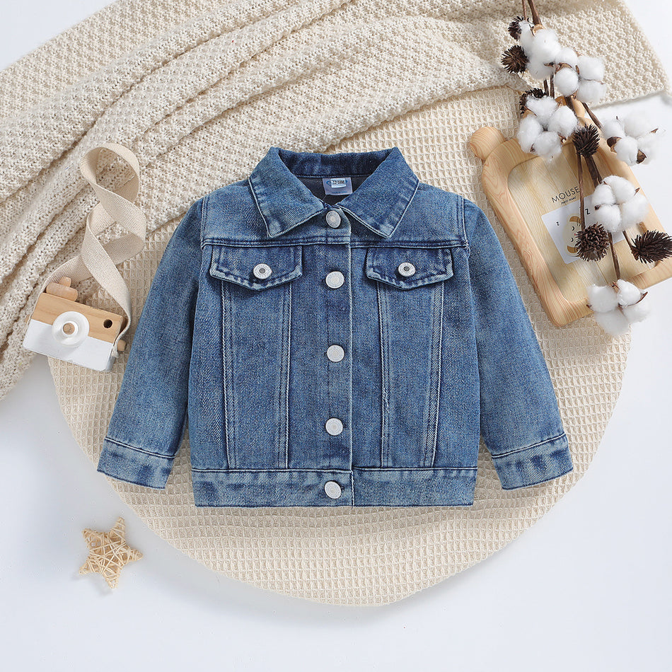 Letter Print Kids' Denim Jacket with Soft-Treated Finish