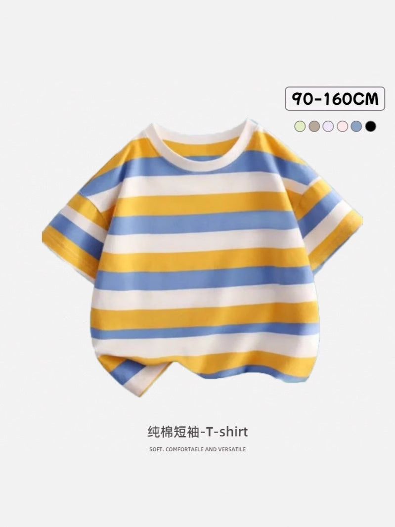 Unisex Kids' 100% Polyester Striped Summer T-Shirt