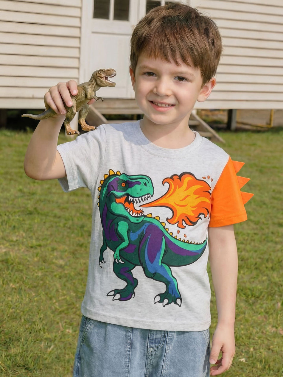 Boys' Cotton Dinosaur Print Summer T-Shirt