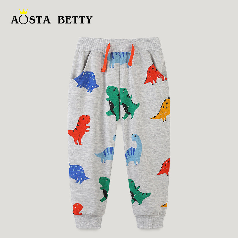 Boys' 100% Cotton Animal Print Autumn Sweatpants
