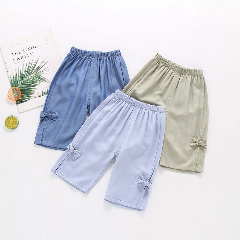 Unisex Kids' Cotton Blend Bow Cropped Pants