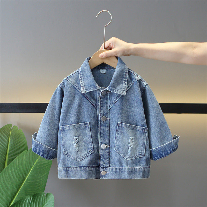 Bow-Back Girls' Denim Jacket in Soft-Treated Cotton Blend