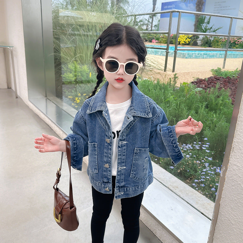 Casual Kids' Long-Sleeve Denim Jacket in Thin Cotton Blend