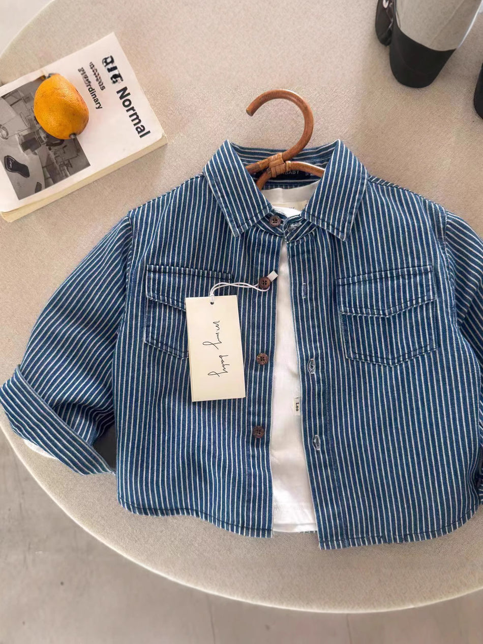 Striped Cotton Boys' Jacket with Simple Korean Design