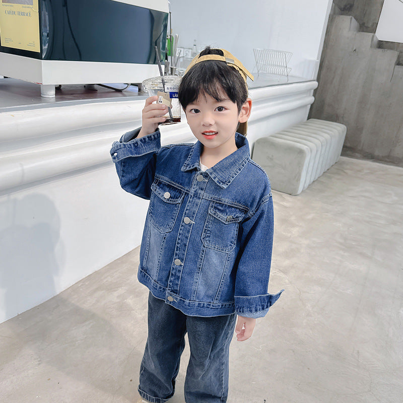 Casual Cotton Denim Jacket for Boys with Letter Detail