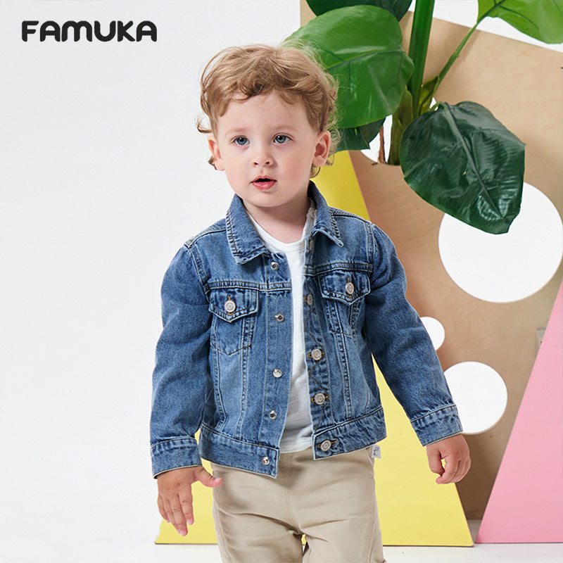 Solid Color Kids' Denim Jacket in Soft-Treated Cotton