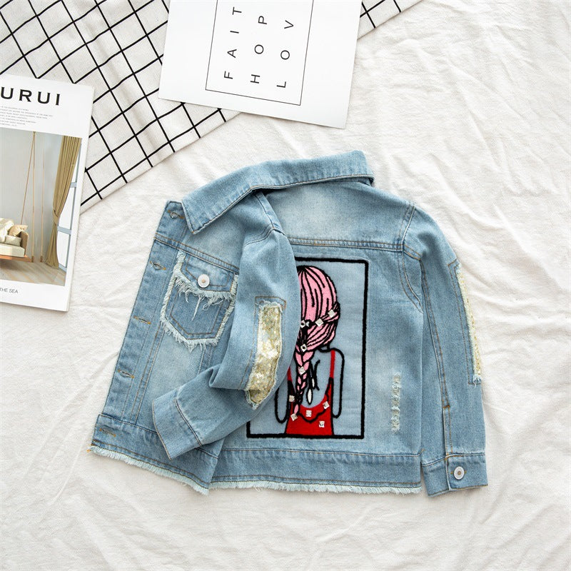 Rhinestone Denim Jacket for Girls with Sequin Detail