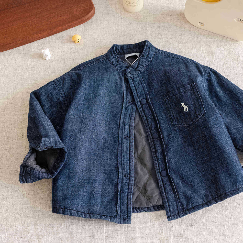 Thickened Kids' Quilted Denim Jacket for Winter Warmth