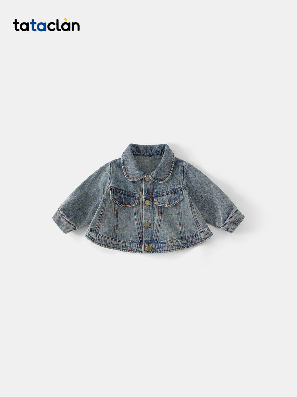 Retro Blue Denim Jacket for Baby Girls in Soft Cotton Blend