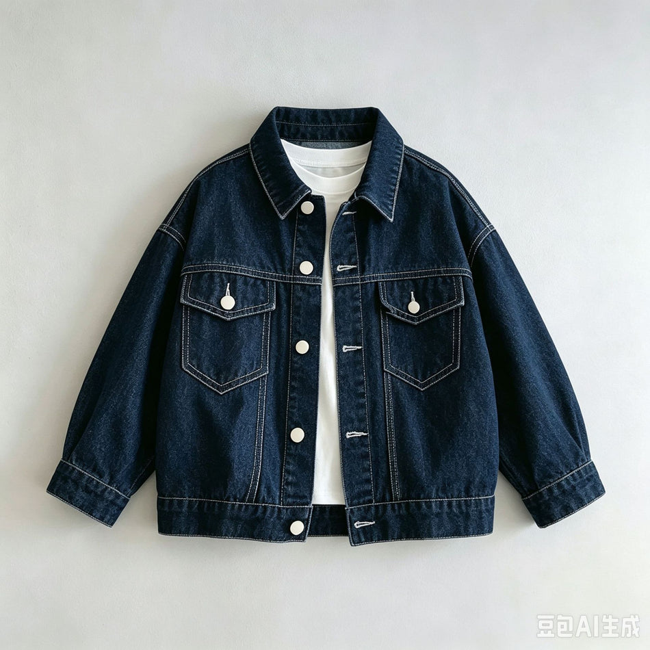 Fleece-Textured Denim Coat for Older Girls in Korean Style