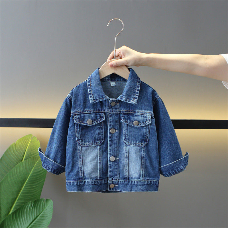 Solid Color Boys' Denim Jacket in Soft Cotton-Spandex Blend