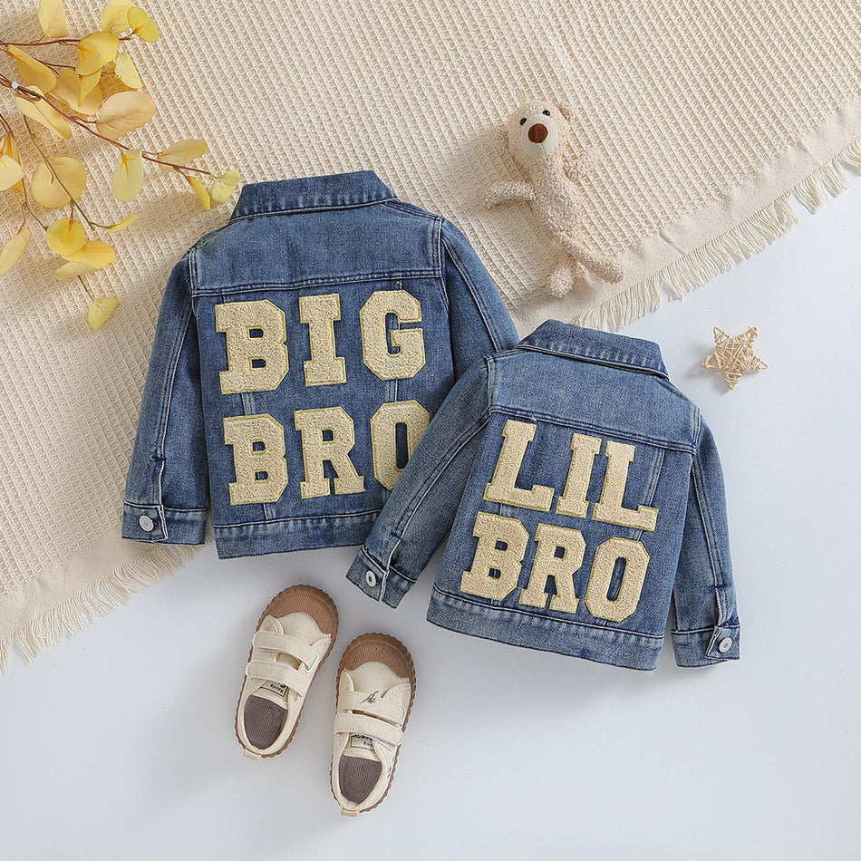 Letter Print Kids' Denim Jacket in Soft Cotton Blend