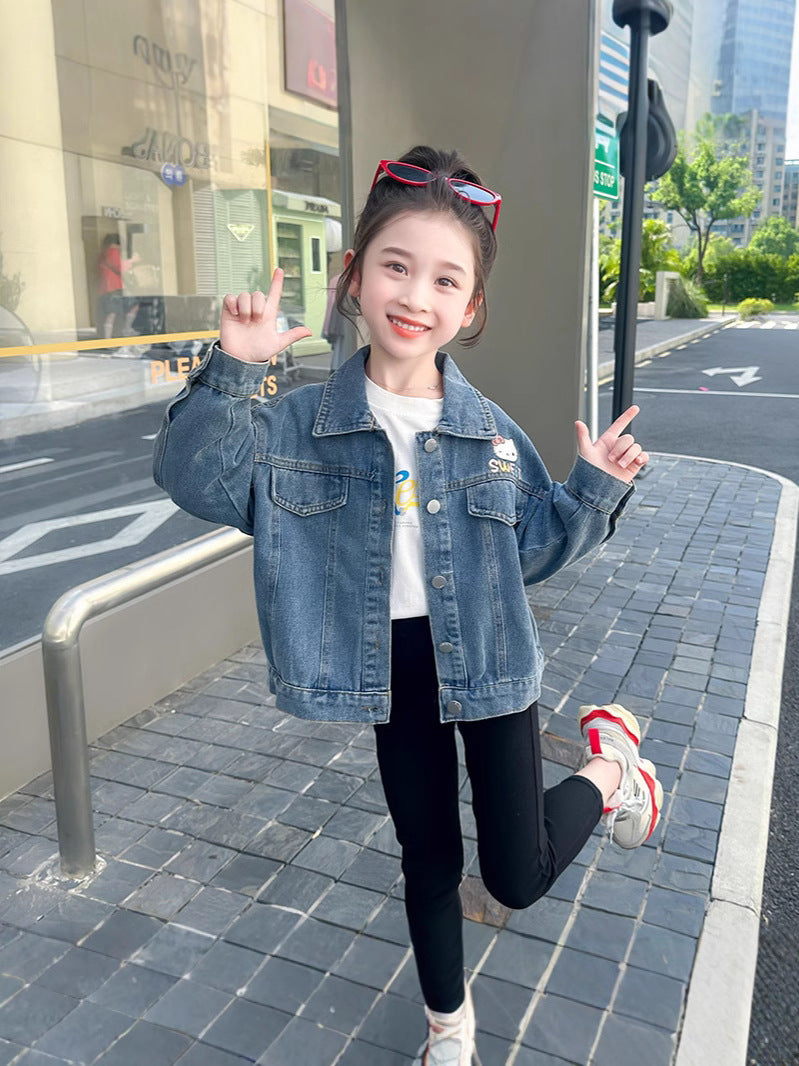 Minimalist Thin Denim Coat for Kids in Solid Color