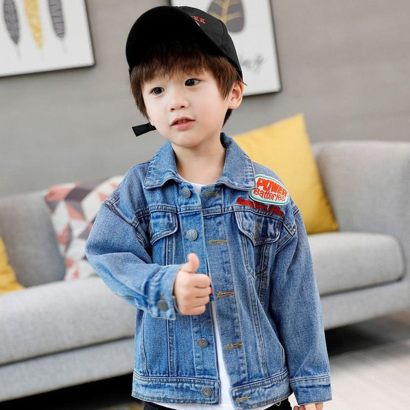 Fitted Boys' Denim Jacket with Square Collar Design