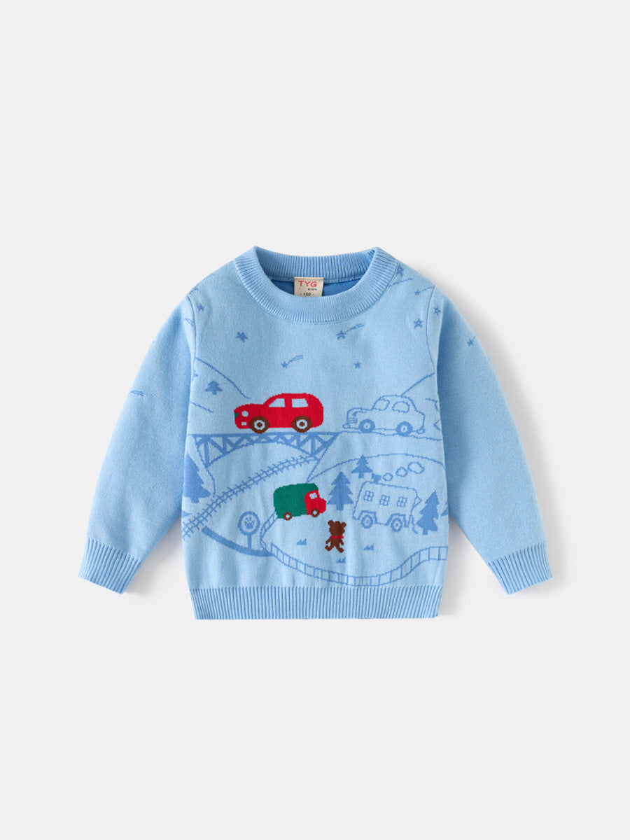 Boys' Soft Double-Layer Thickened Jacquard Sweater