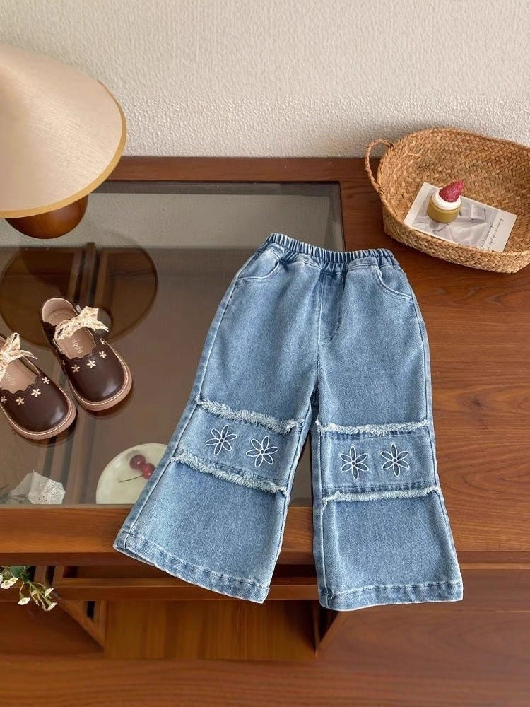 Solid Color Girls' Flared Jeans in Soft Cotton Blend