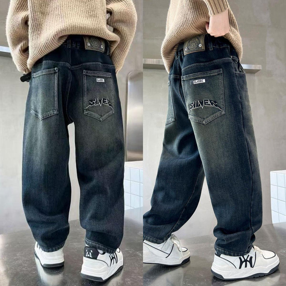 Loose Harem Jeans for Boys with Letter Print Detail