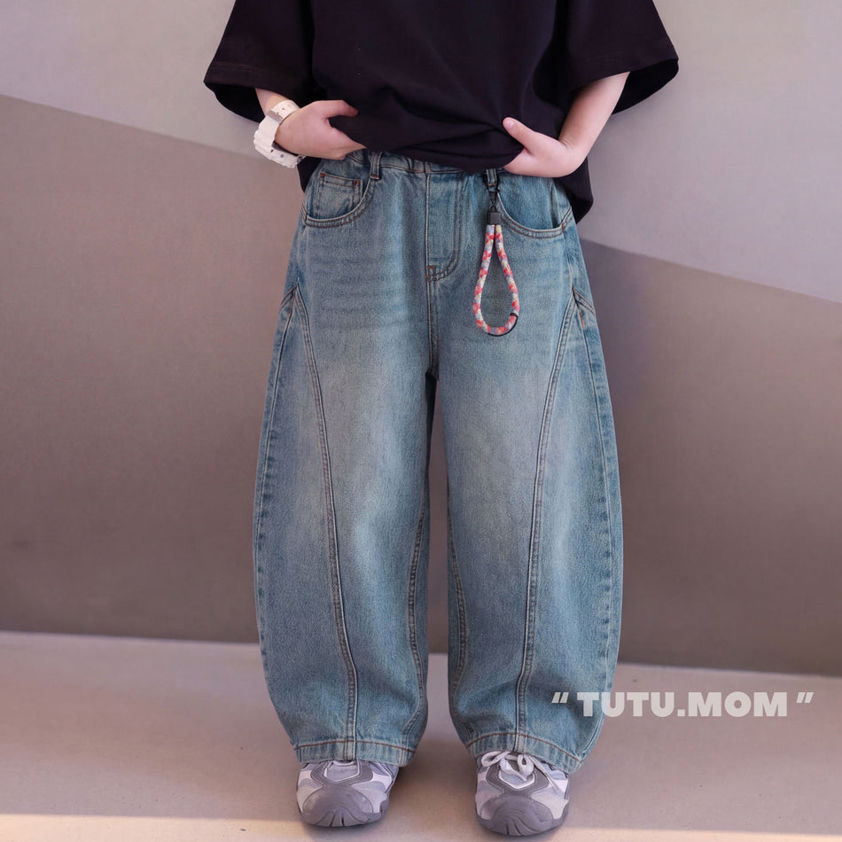 Ultra-Soft Wide-Leg Dad Jeans for Boys in Cotton Blend