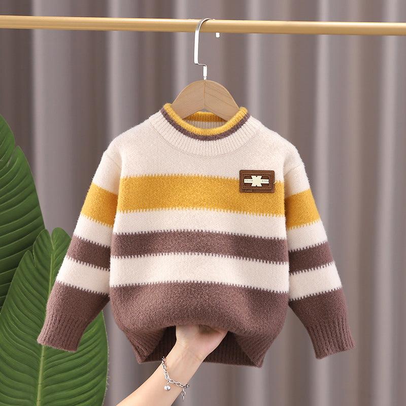 Boys' Soft Striped Animal Graphic Knit Sweater