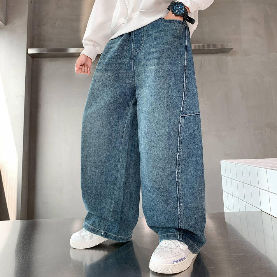 Straight-Leg Boys' Jeans in Enzyme-Washed Denim