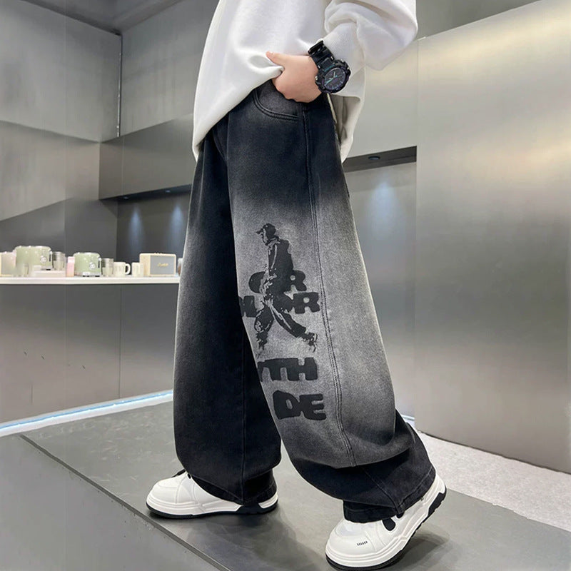 Loose Straight-Leg Jeans for Boys with Letter Detail