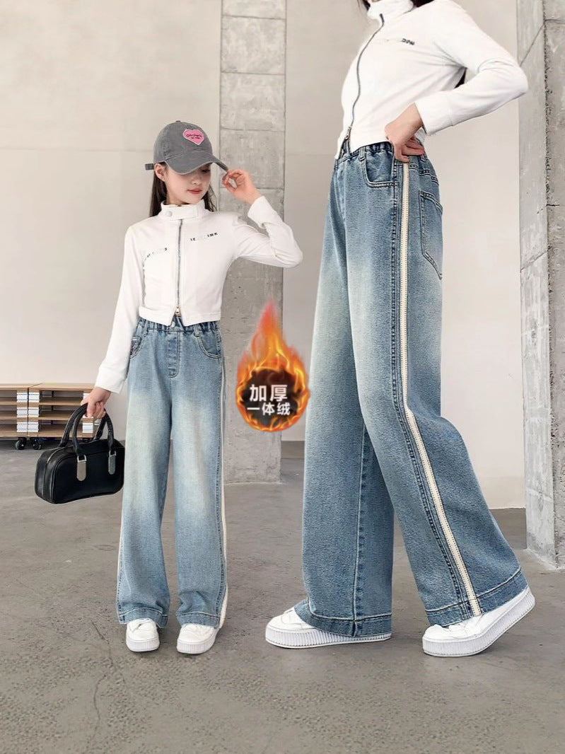 Ultra-Soft Wide-Leg Jeans for Girls with Drawstring Detail