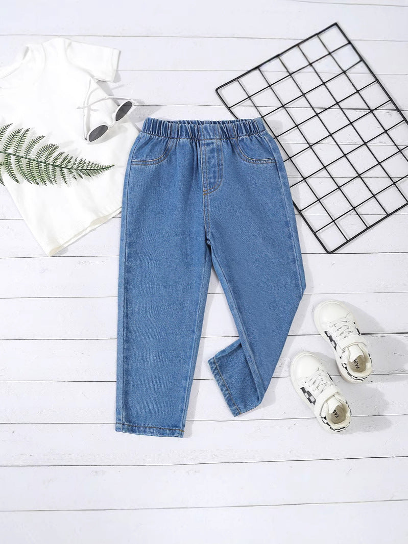 Solid Color Boys' Skinny Jeans in Enzyme-Washed Cotton