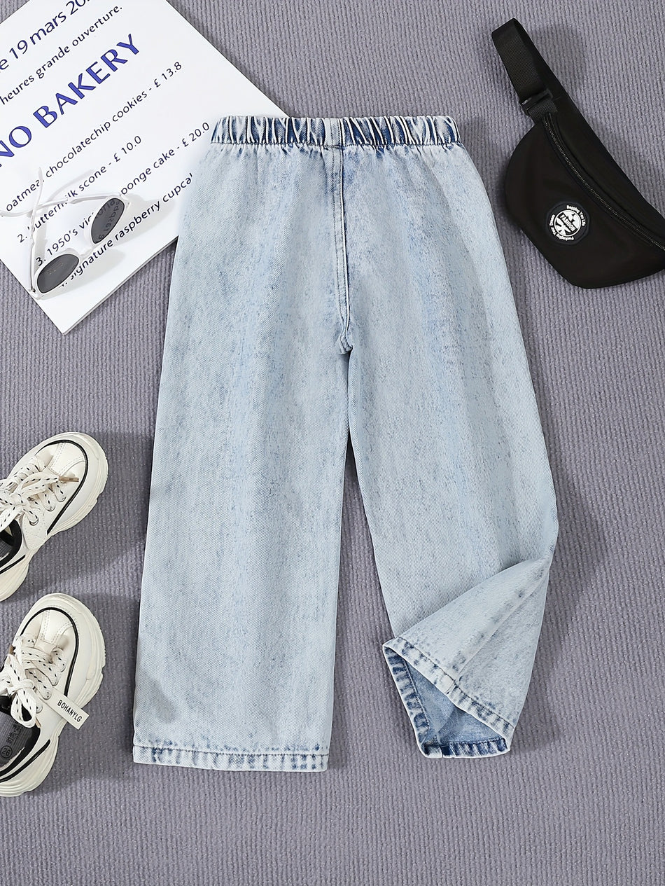 Solid Color Boys' Straight-Leg Jeans in Light Washed Denim