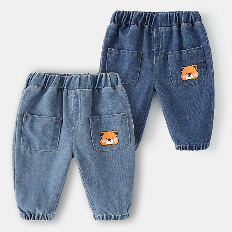 Casual Cotton-Blend Baby Jeans with Big PP Design