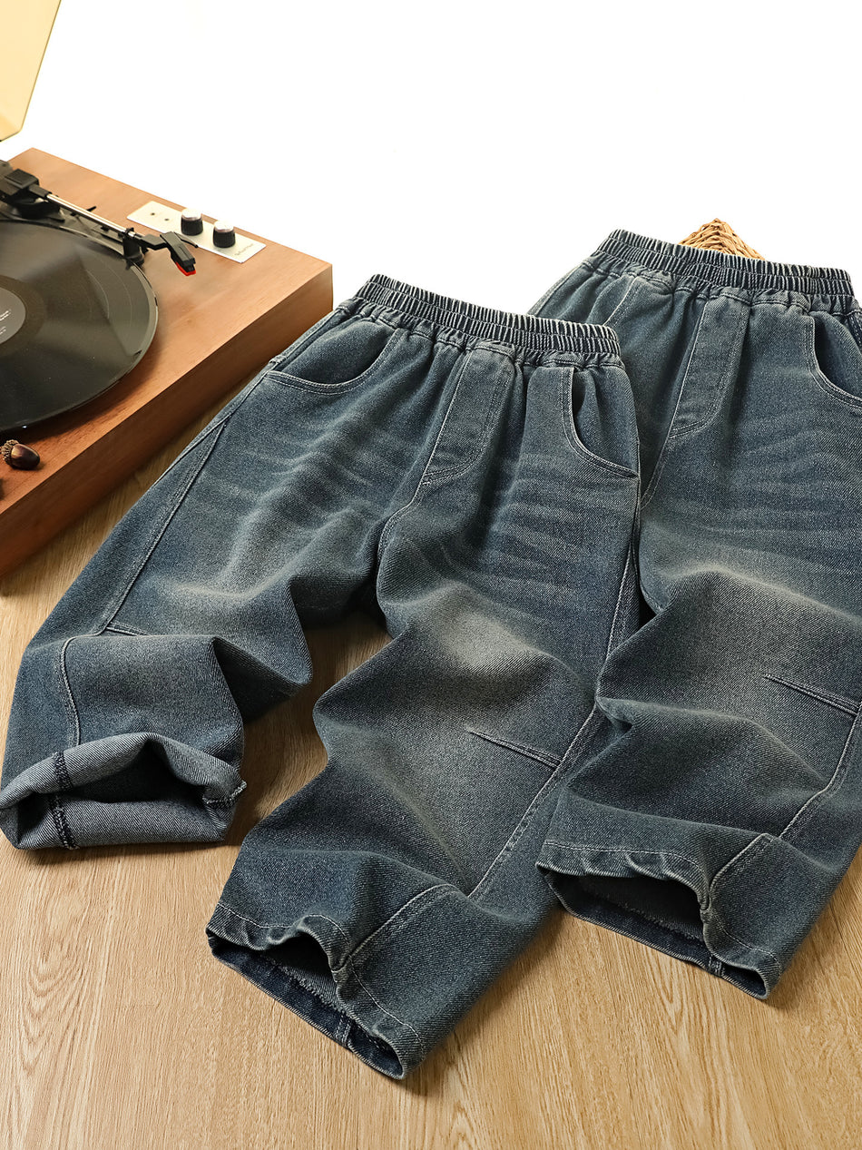 Distressed Curved Jeans for Boys in Soft Cotton Blend
