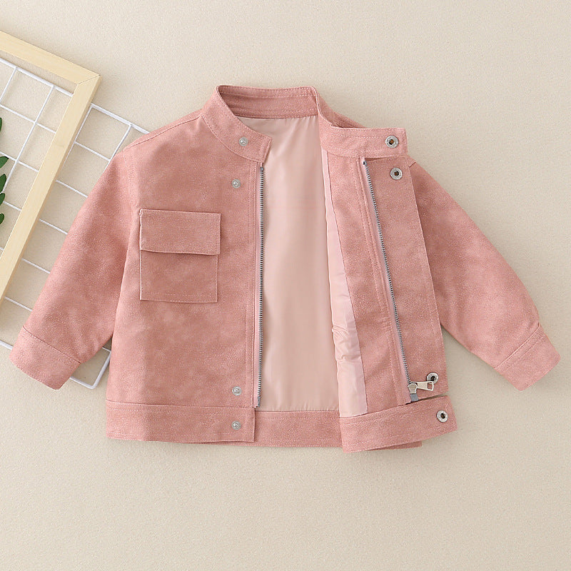 Unisex Soft Leather Crewneck Zipper Jacket