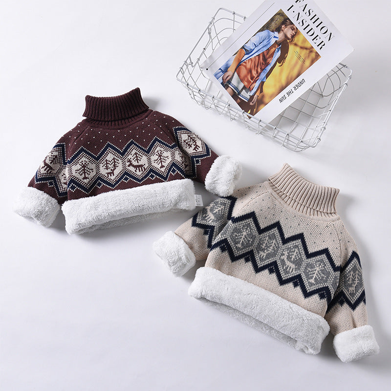 Unisex Soft Core Yarn High Collar Fleece Sweater