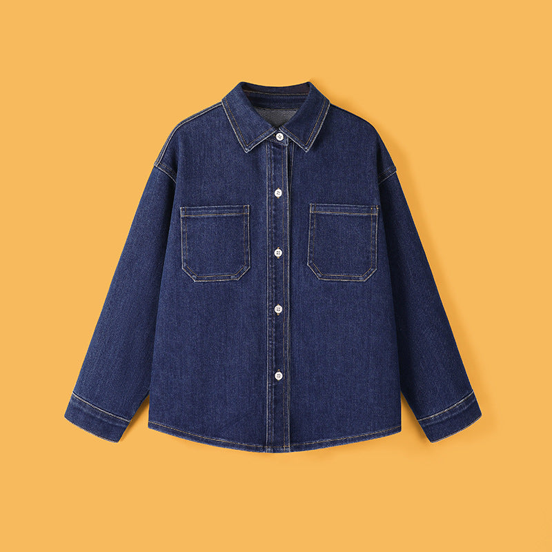 Thin Enzyme-Washed Denim Shirt in Korean Trendy Style