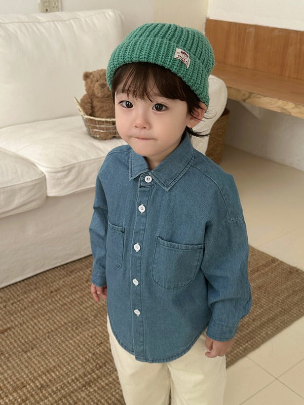 Washed Soft Denim Shirt Jacket for Unisex Kids