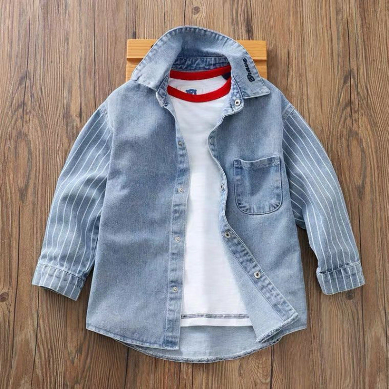 Solid Denim Blue Shirt for Boys in Casual Korean Style