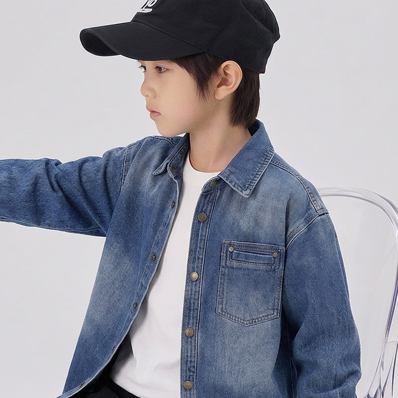 Anti-Fade Denim Jacket for Boys in Soft Cotton Blend