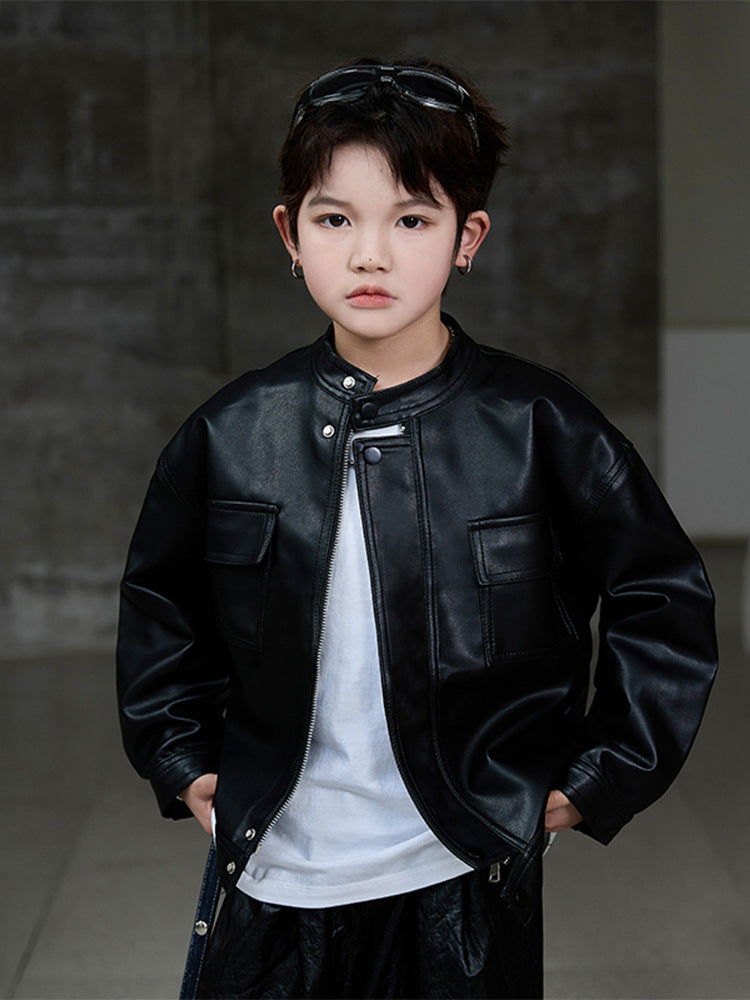 Unisex Soft  Leather Workwear Zipper Jacket