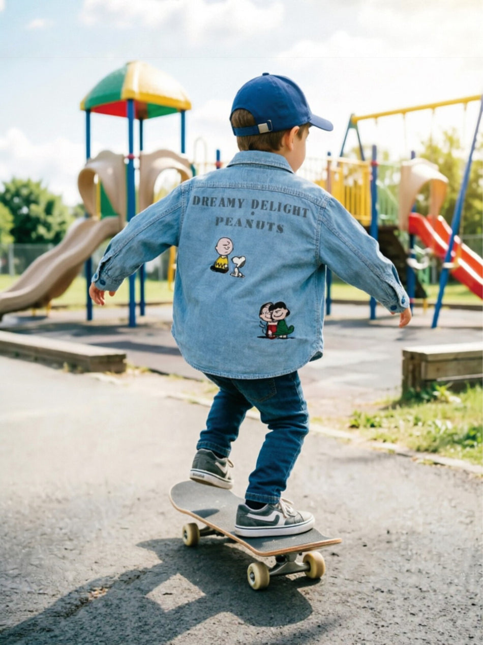 Cartoon Embroidered Denim Shirt for Family Matching