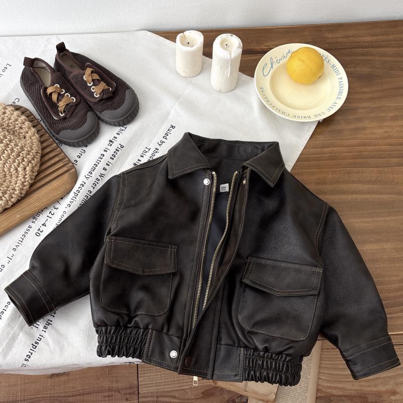 Boys' Cotton-Lined Lapel Leather Jacket