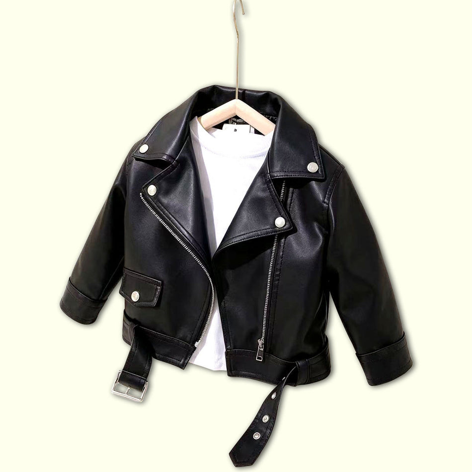 Unisex Soft Leather Belted Zipper Outerwear Jacket