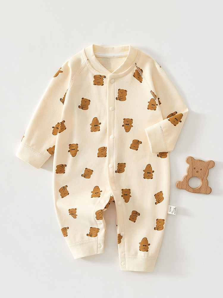 Unisex Cotton Single-Breasted Long-Sleeve Jumpsuit