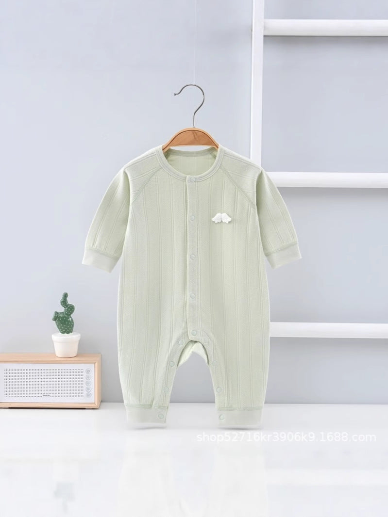Unisex Soft Cotton Single-Breasted Long-Sleeve Jumpsuit