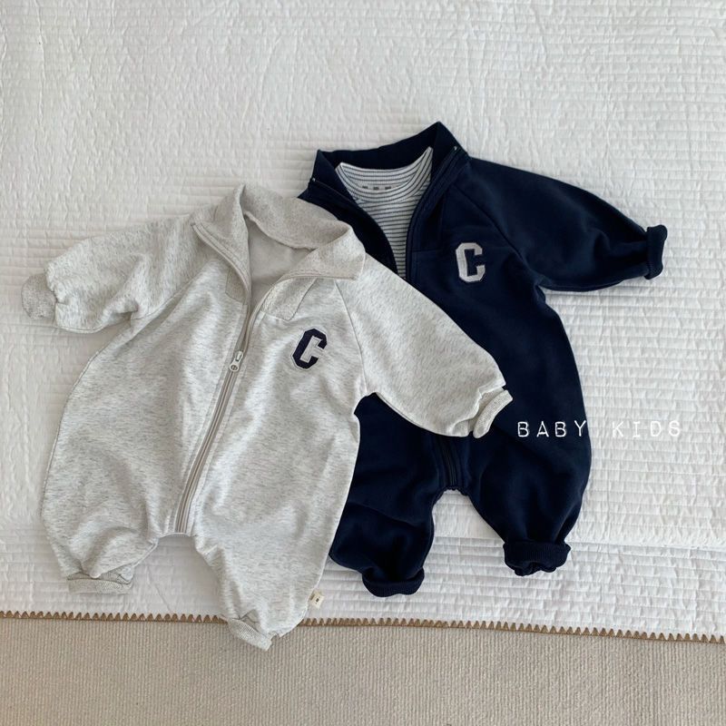 Unisex Cotton Concealed Buckle Long-Sleeve Jumpsuit