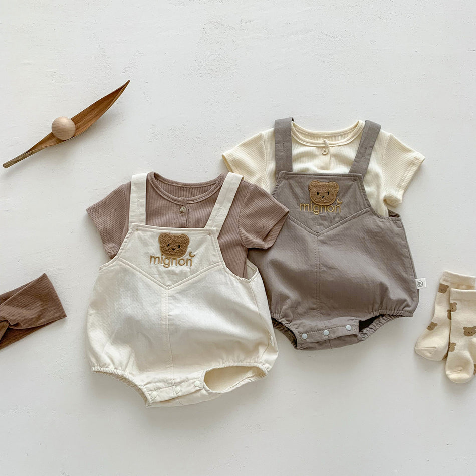 Unisex Cotton Short-Sleeve Bear Jumpsuit