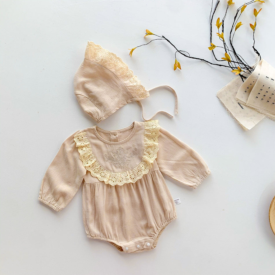 Baby Girls' Hemp-Blend Lace Hooded Jumpsuit